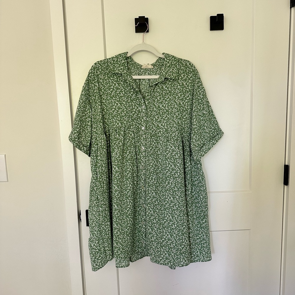 Green Floral Button-Up Dress